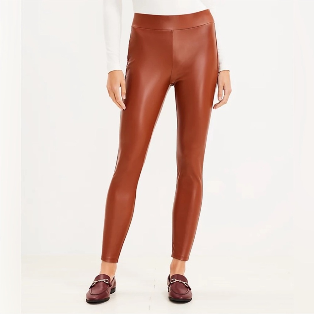 Ann Taylor LOFT | Women's Brown Pull On Back Seam Faux Leather Pants, Size XL